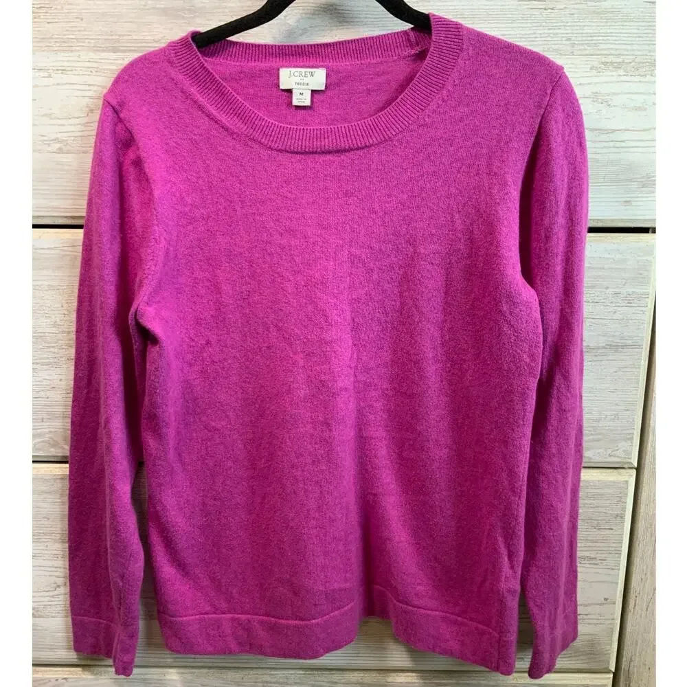 J.CREW Teddie Sweater Magenta Pink Cotton Wool Crewneck Size M Preppy Minimalist - Picture 2 of 4